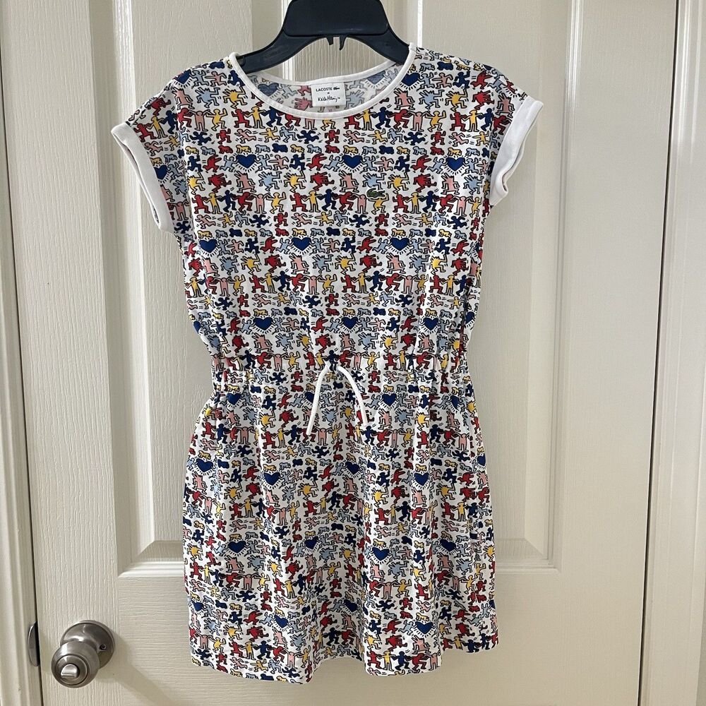 Lacoste x Keith Haring People Dress Short Sleeve Cotton Girls Size 10